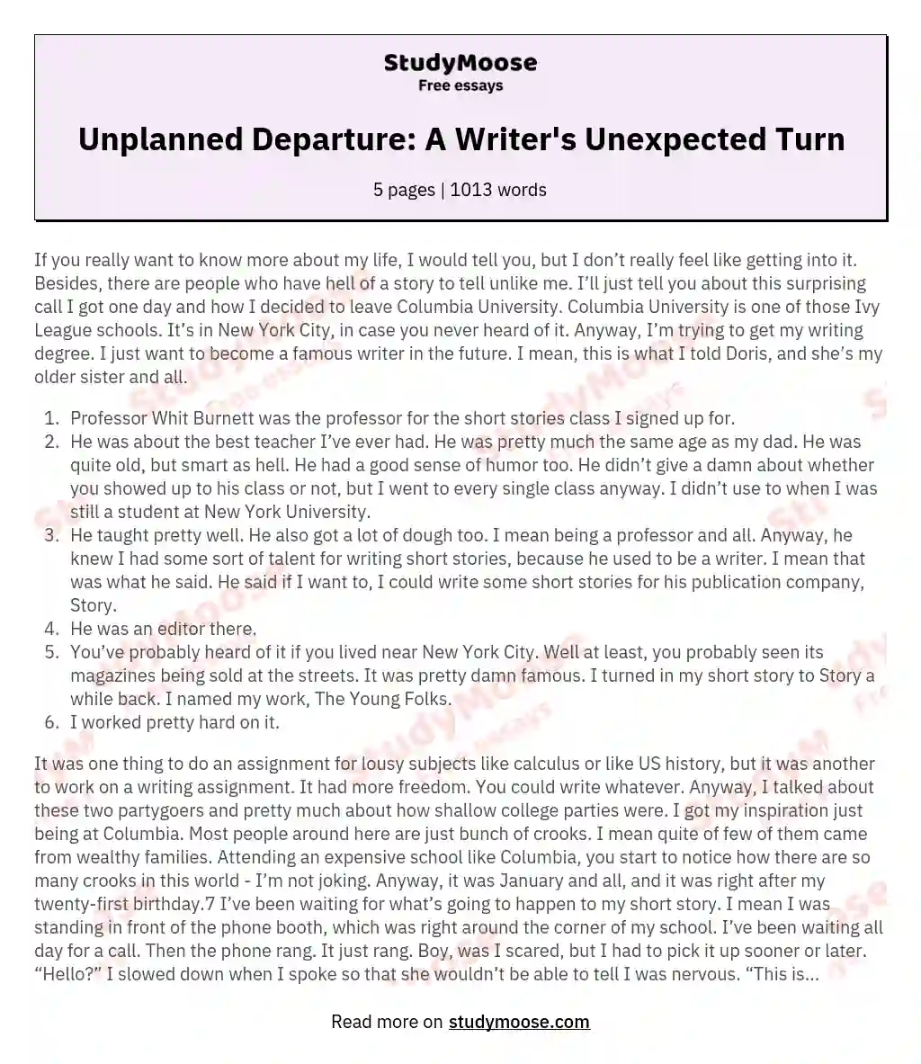 Unplanned Departure: A Writer's Unexpected Turn essay