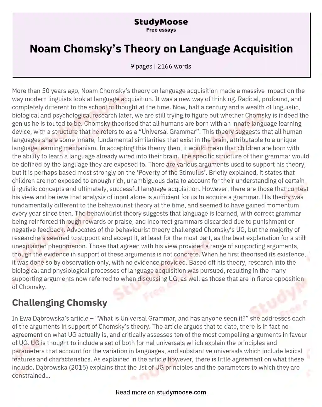 Noam Chomsky’s Theory on Language Acquisition