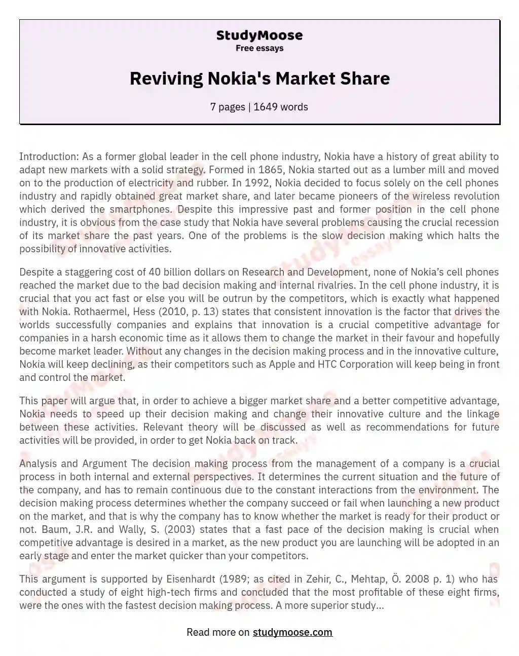 Reviving Nokia's Market Share essay