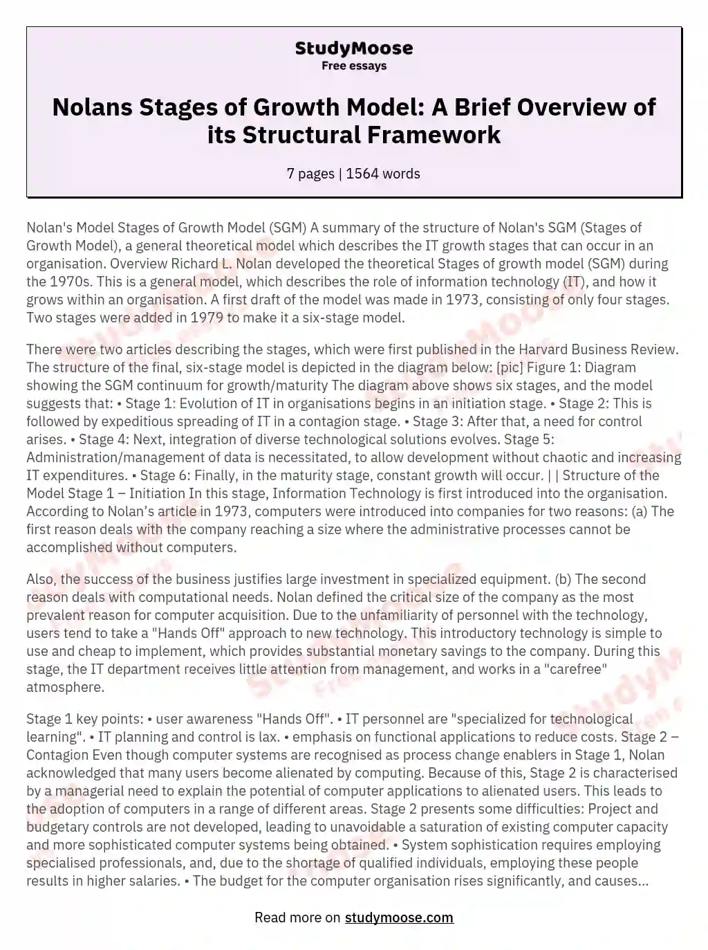 Nolans Stages of Growth Model: A Brief Overview of its Structural Framework essay