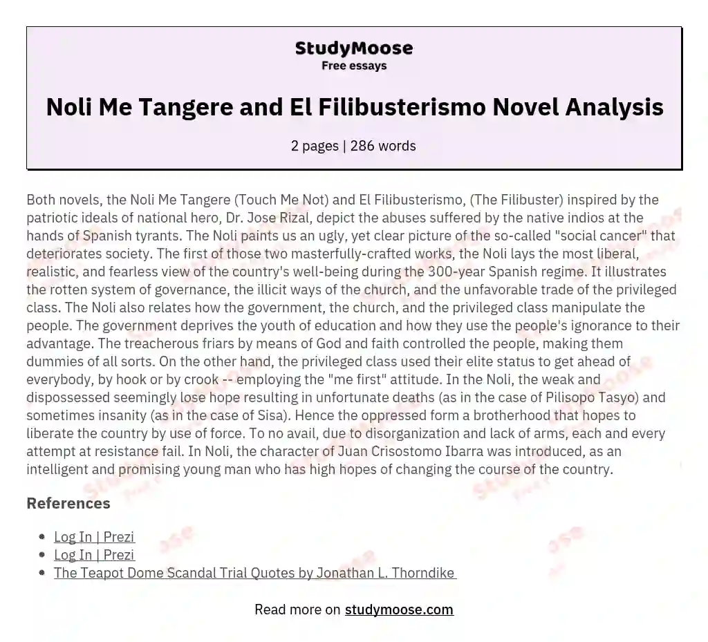 Noli Me Tangere and El Filibusterismo Novel Analysis essay