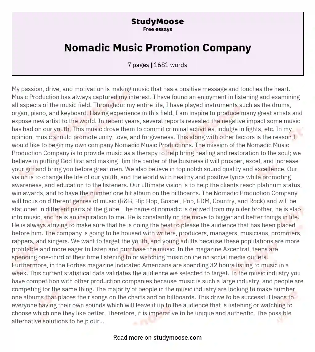 Nomadic Music Promotion Company essay