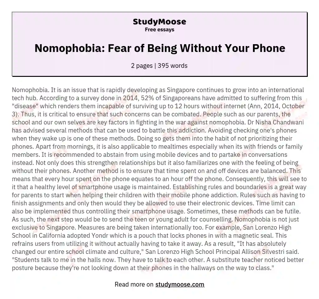Nomophobia: Fear of Being Without Your Phone essay