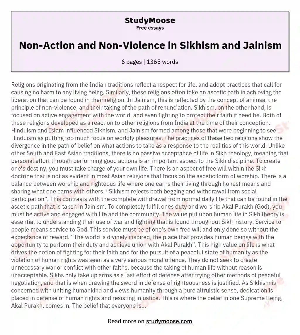 Non-Action and Non-Violence in Sikhism and Jainism essay