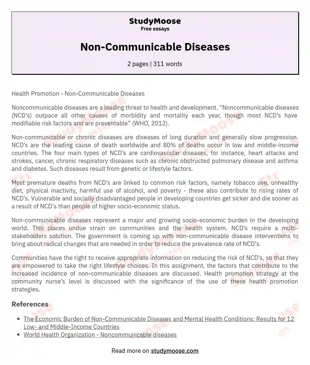 Non-Communicable Diseases essay