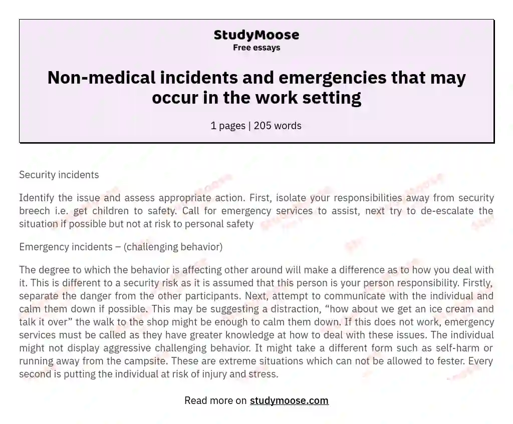 Non-medical incidents and emergencies that may occur in the work setting essay