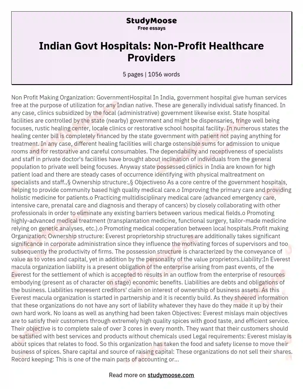 Indian Govt Hospitals: Non-Profit Healthcare Providers