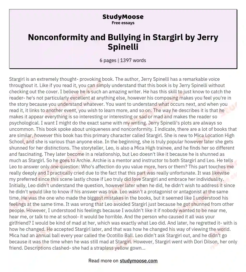 Nonconformity and Bullying in Stargirl by Jerry Spinelli