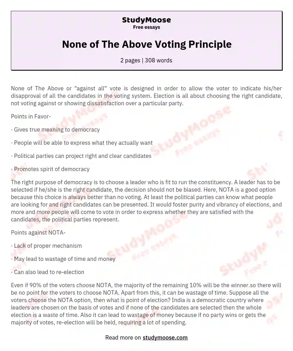 None of The Above Voting Principle essay