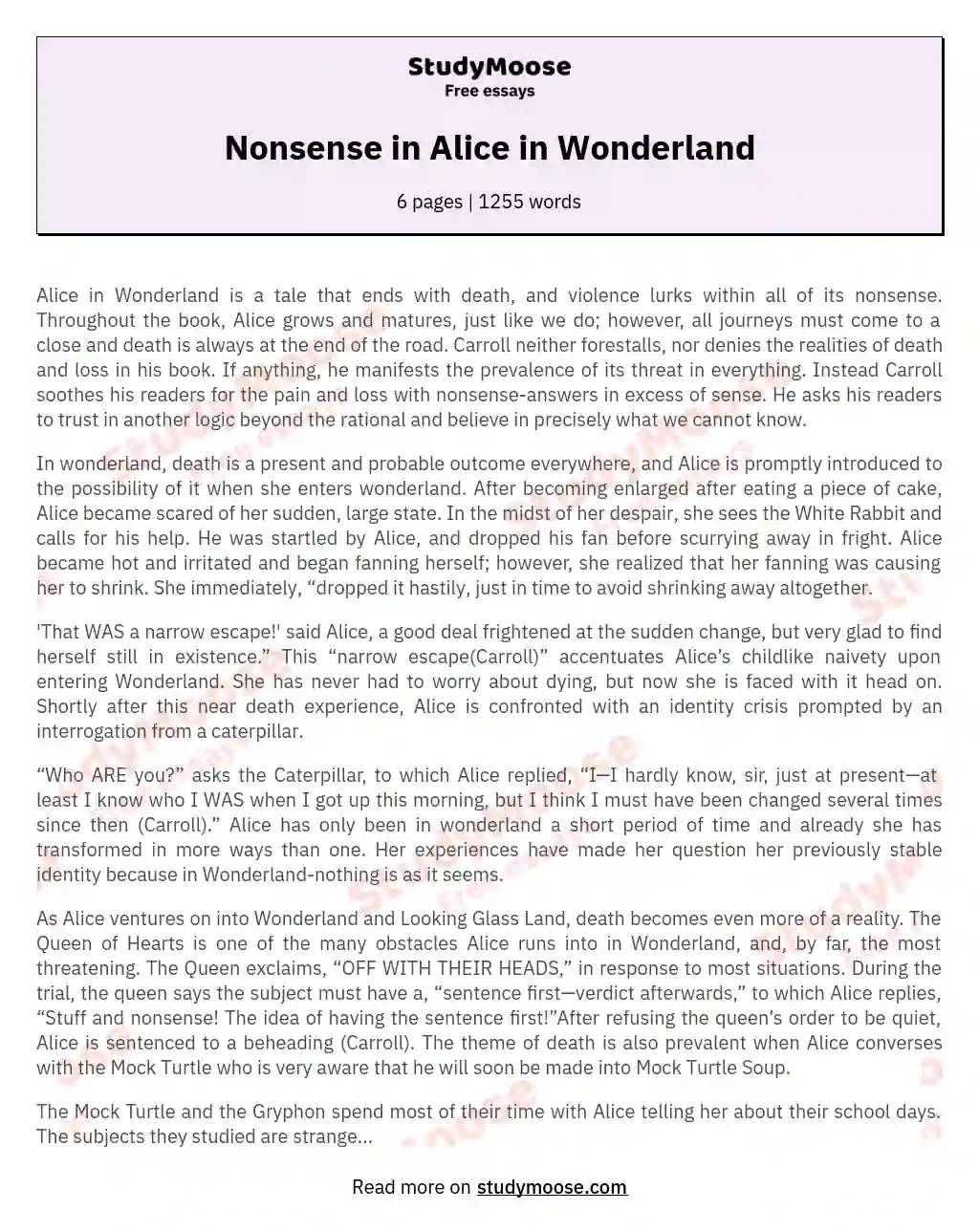 Nonsense in Alice in Wonderland