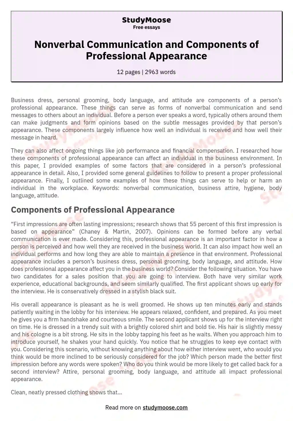Nonverbal Communication and Components of Professional Appearance