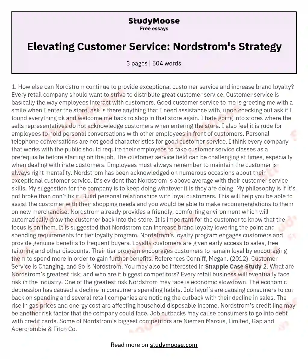 Elevating Customer Service: Nordstrom's Strategy essay