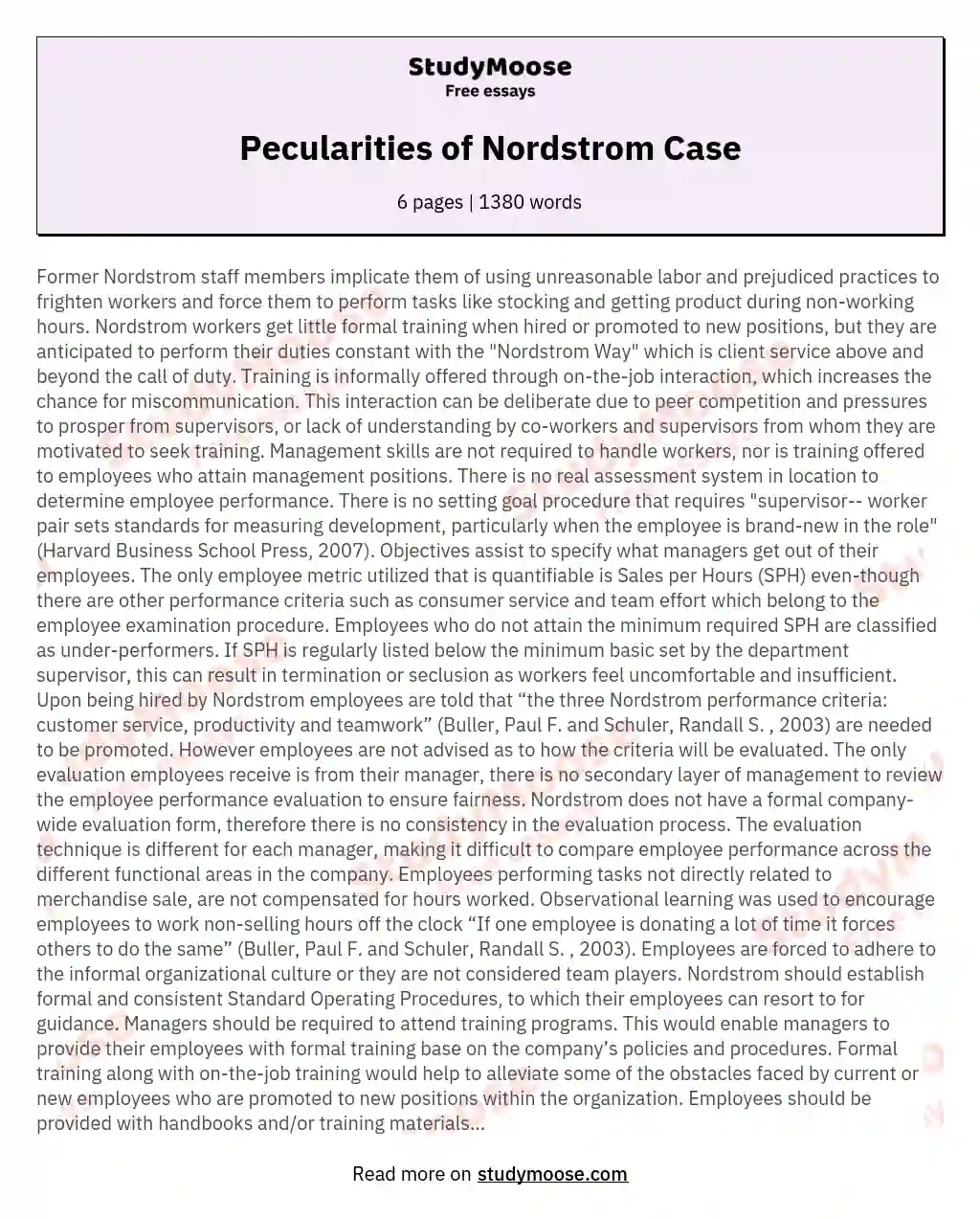 Pecularities of Nordstrom Case essay