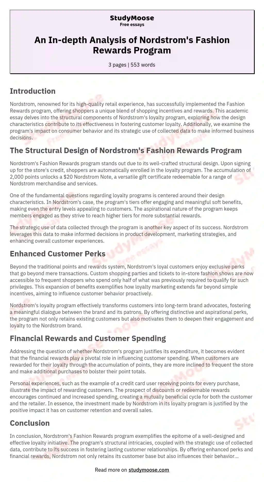An In-depth Analysis of Nordstrom's Fashion Rewards Program essay