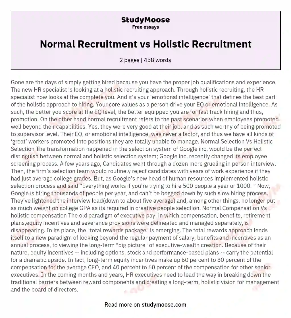 Normal Recruitment vs Holistic Recruitment