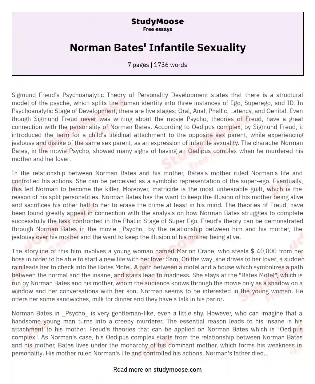 Norman Bates' Infantile Sexuality essay