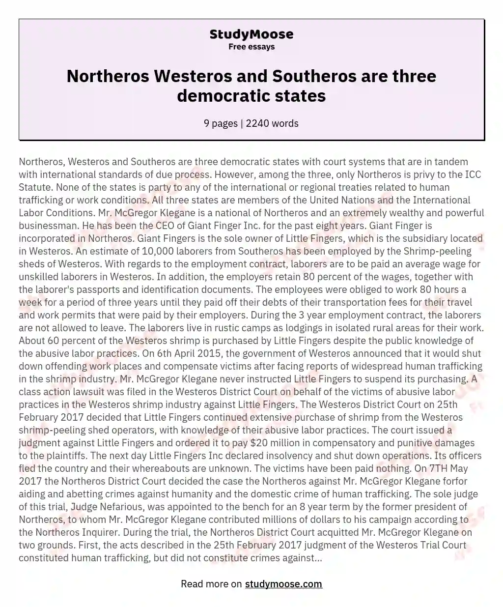 Northeros Westeros and Southeros are three democratic states essay