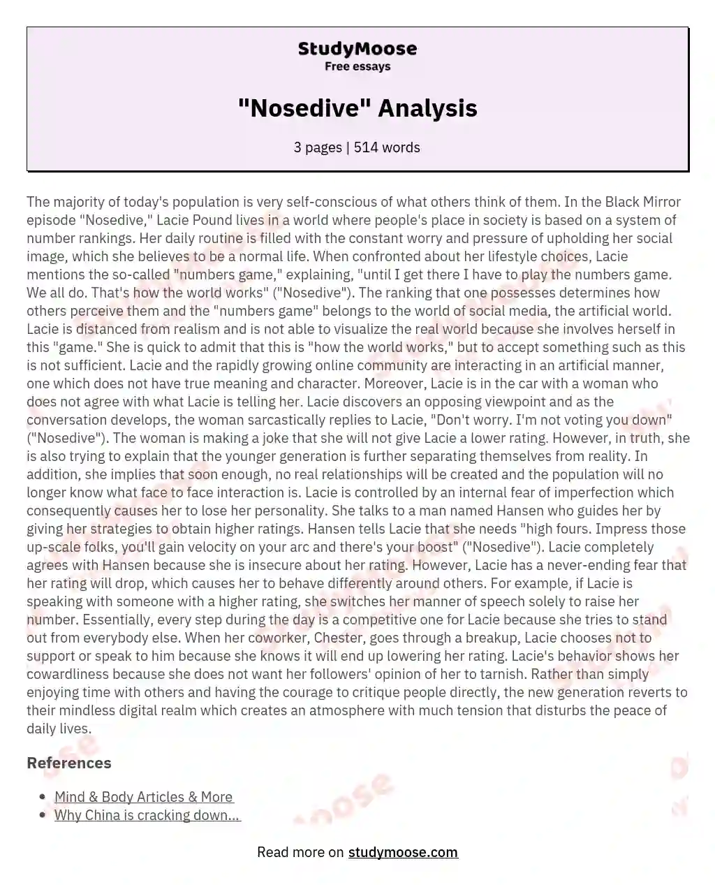 "Nosedive" Analysis essay
