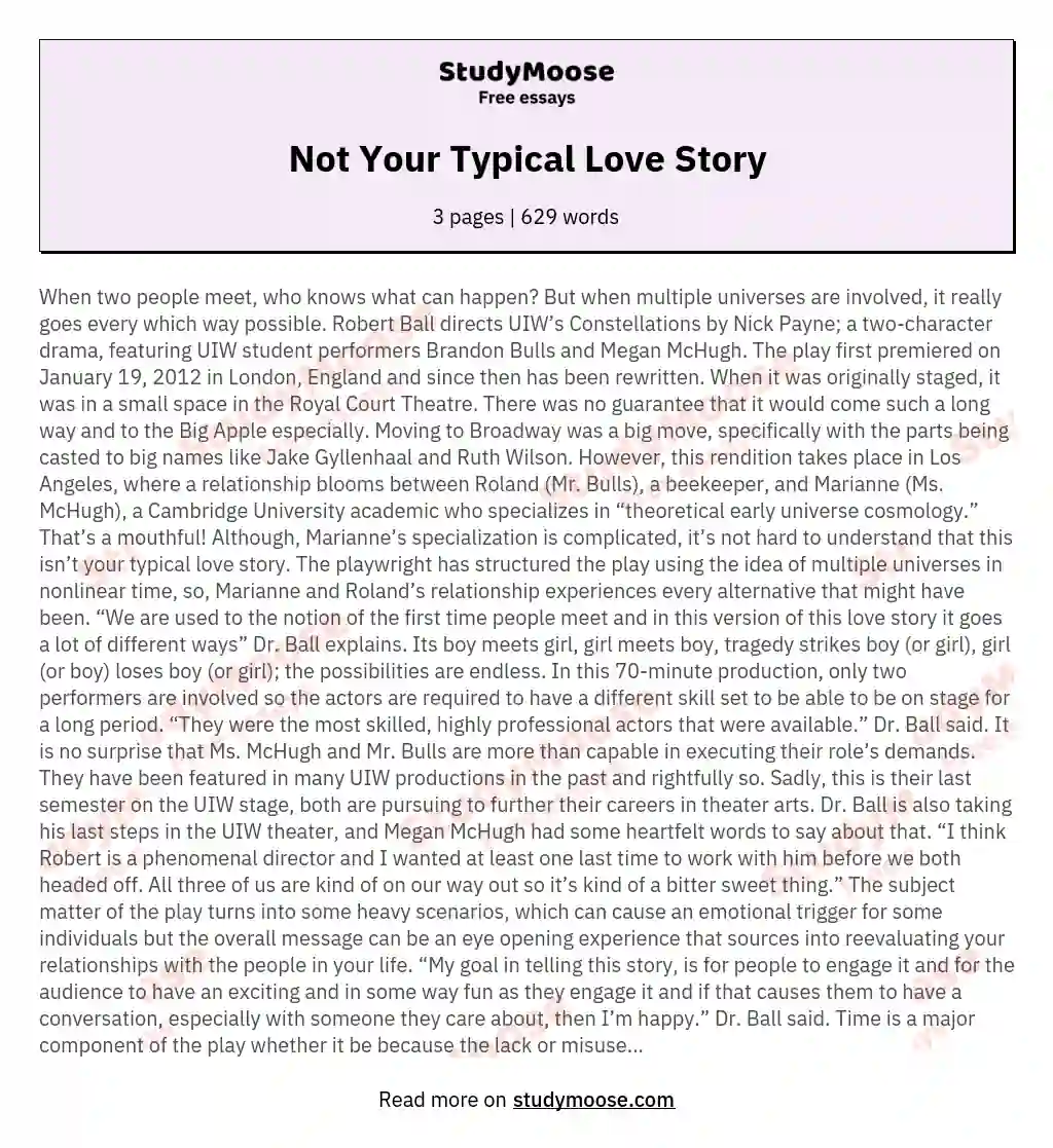 Not Your Typical Love Story essay