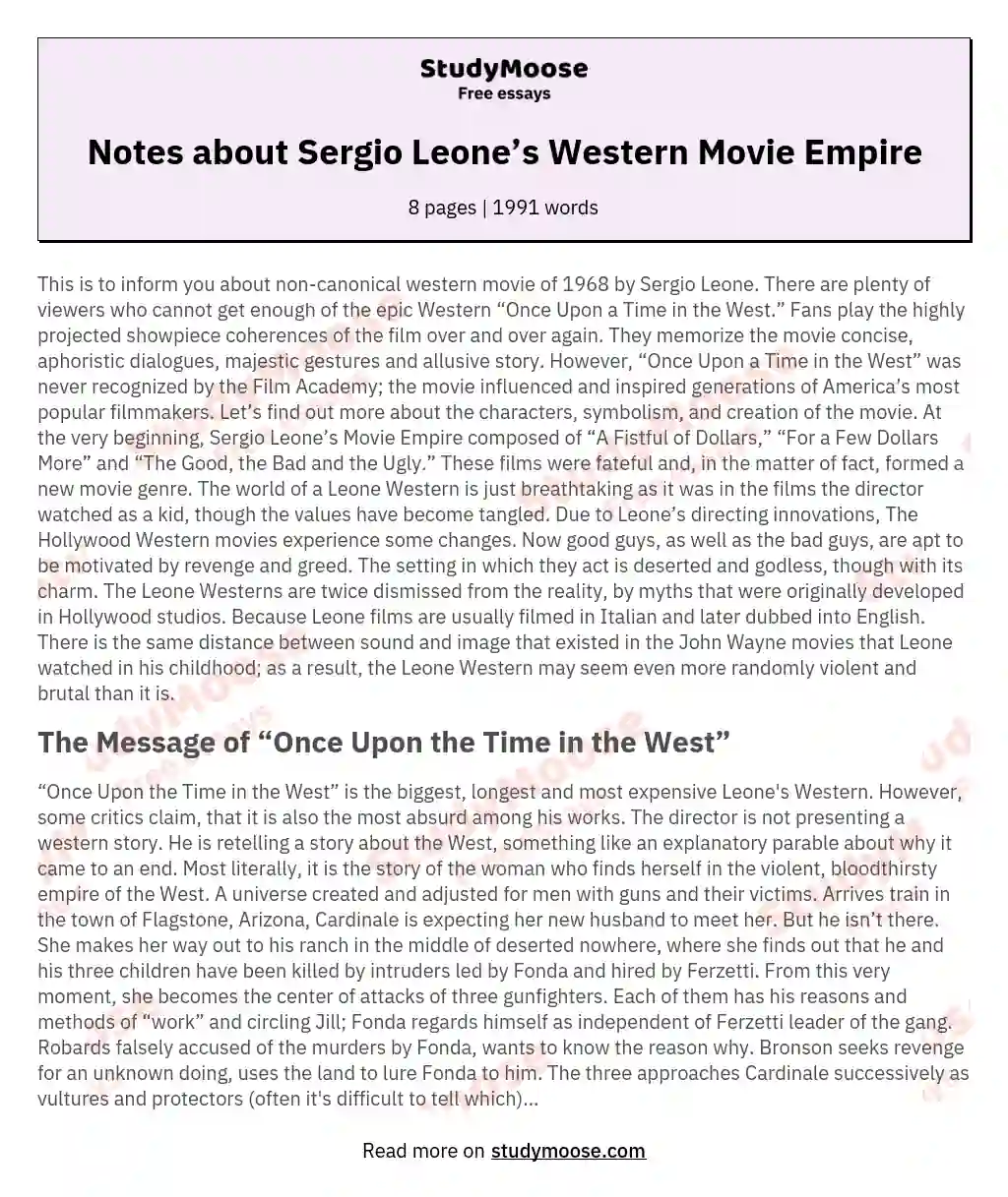 Notes about Sergio Leone’s Western Movie Empire essay