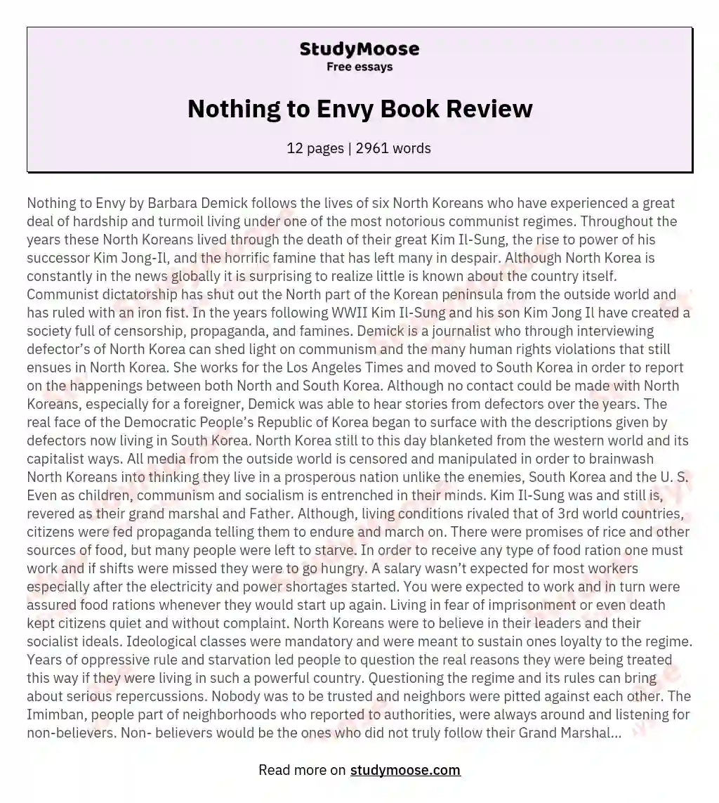 Nothing to Envy Book Review essay
