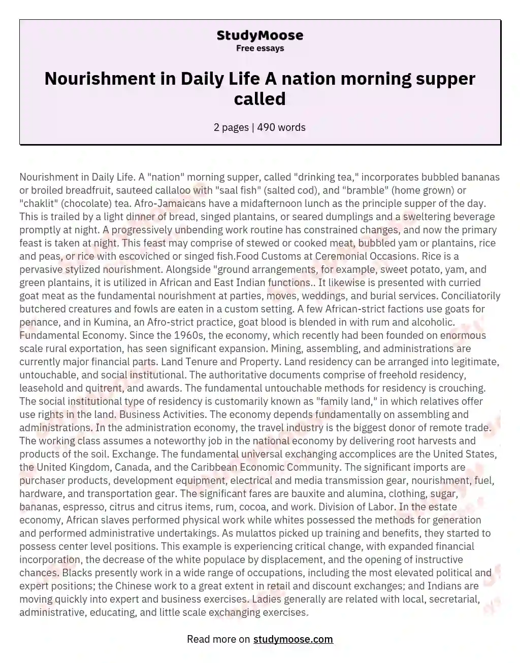 Nourishment in Daily Life A nation morning supper called essay