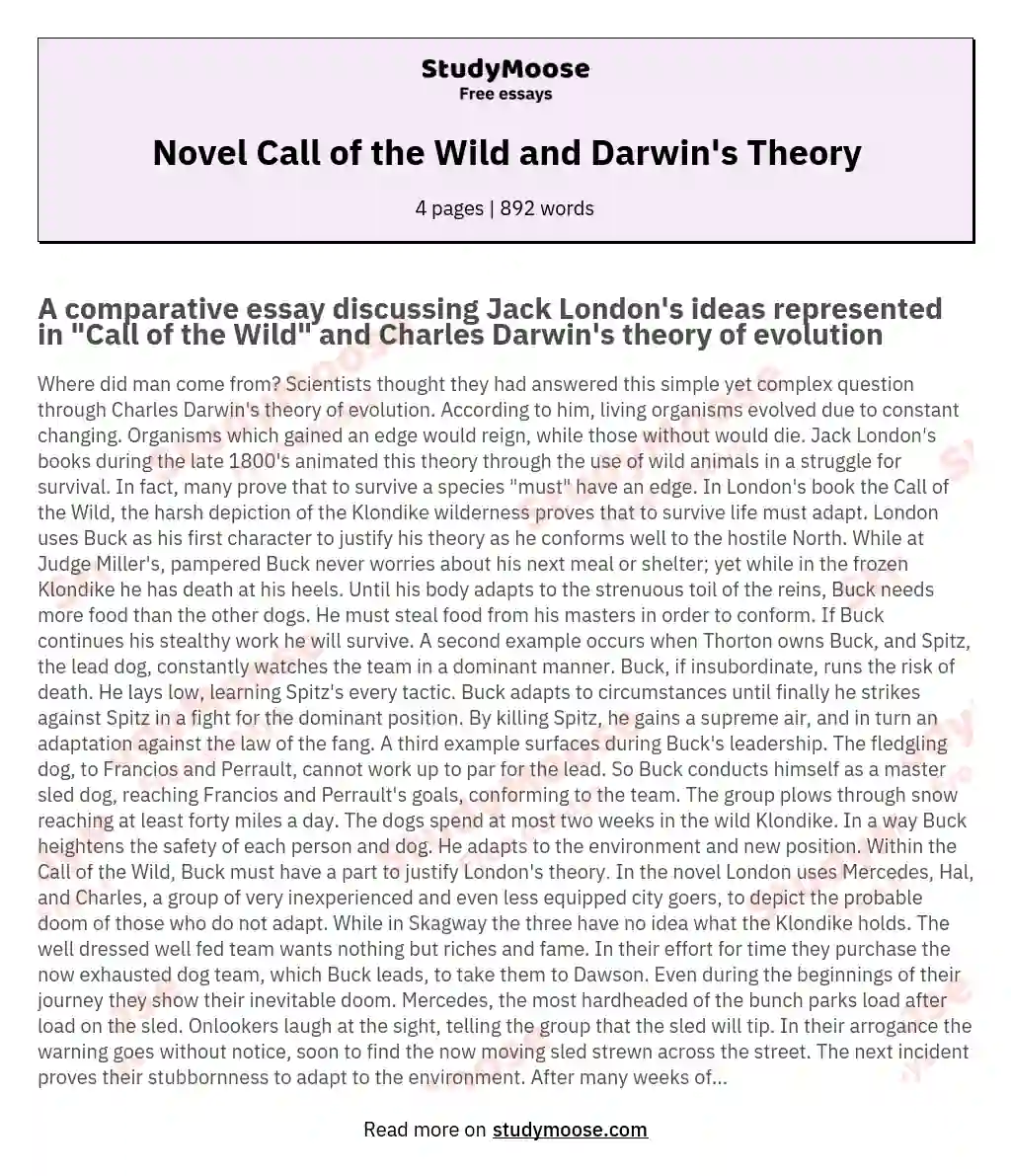 Novel Call of the Wild and Darwin's Theory essay