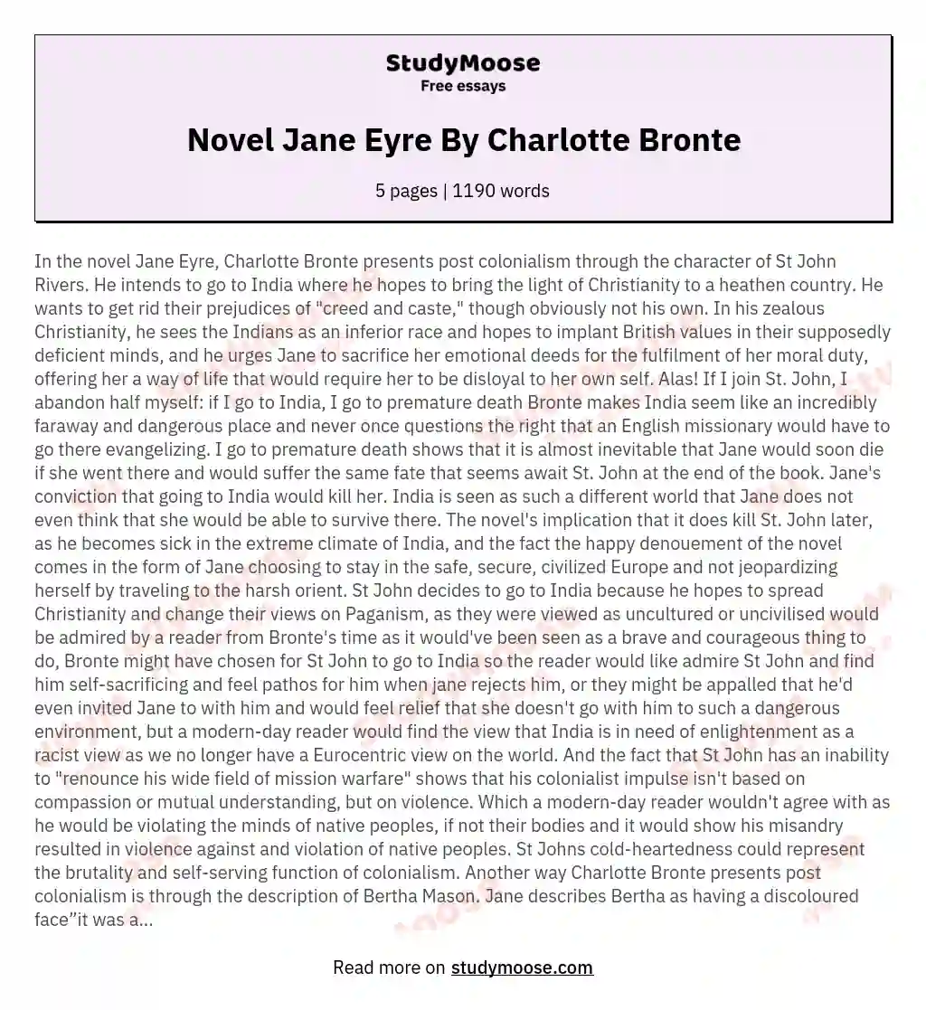Novel Jane Eyre By Charlotte Bronte essay