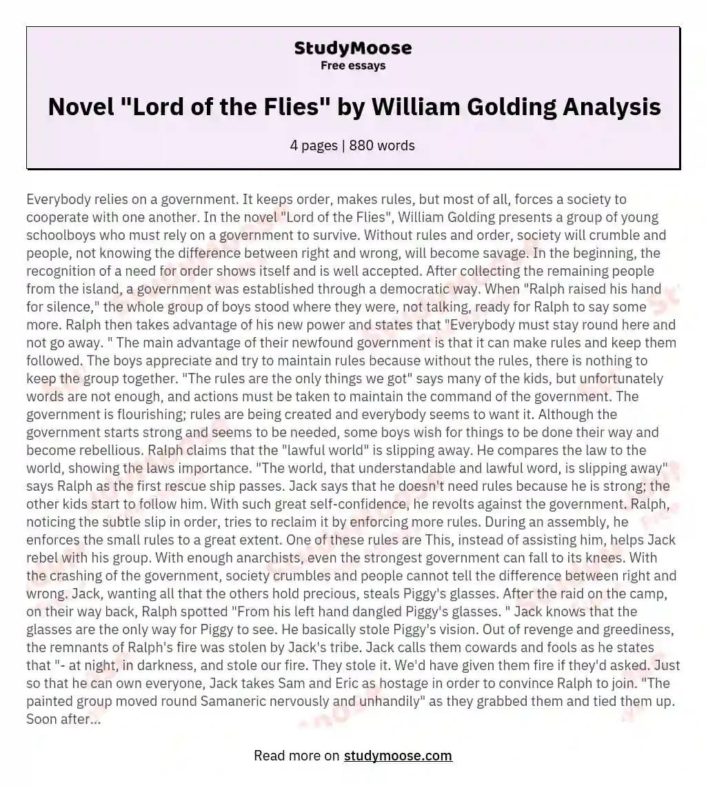 Novel "Lord of the Flies" by William Golding Analysis