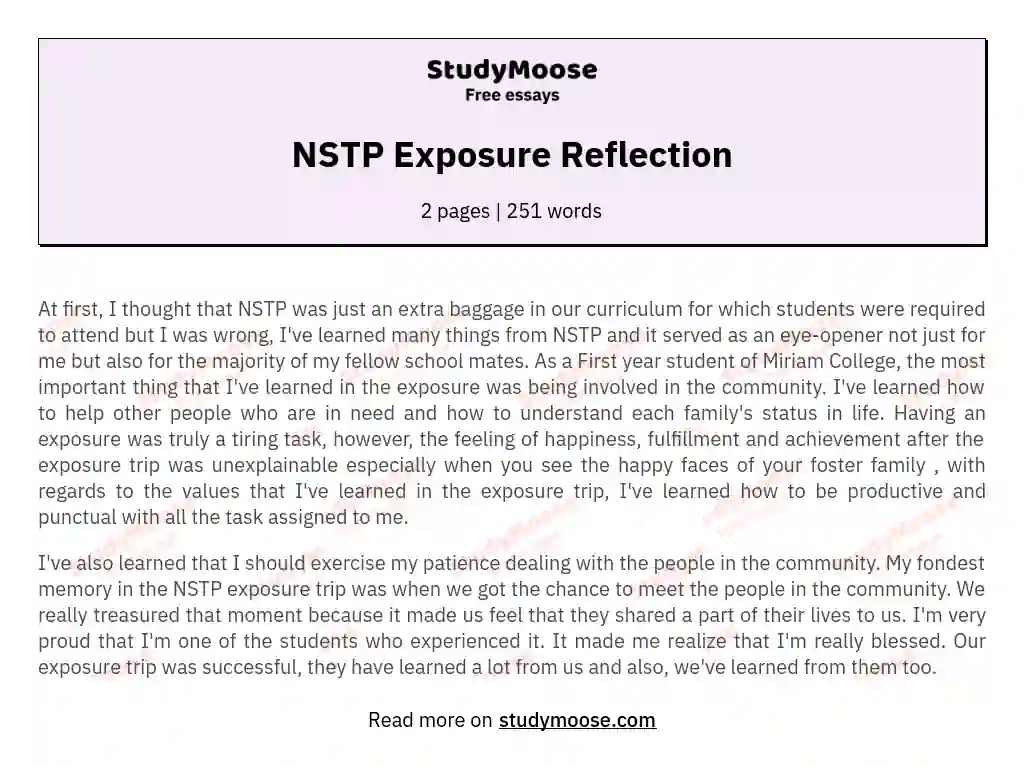 NSTP Exposure Reflection essay