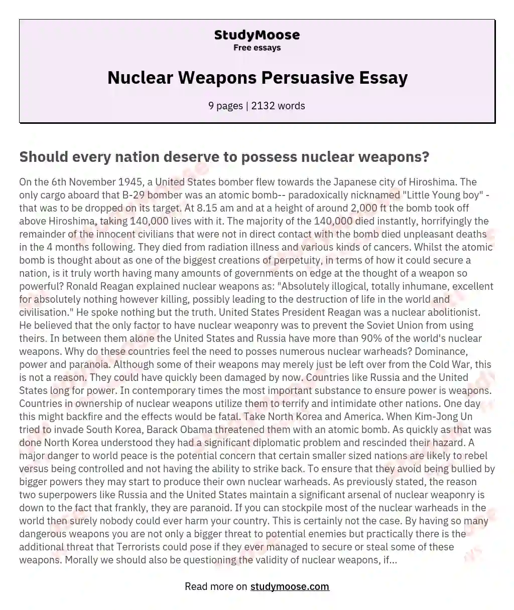 Nuclear Weapons Persuasive Essay