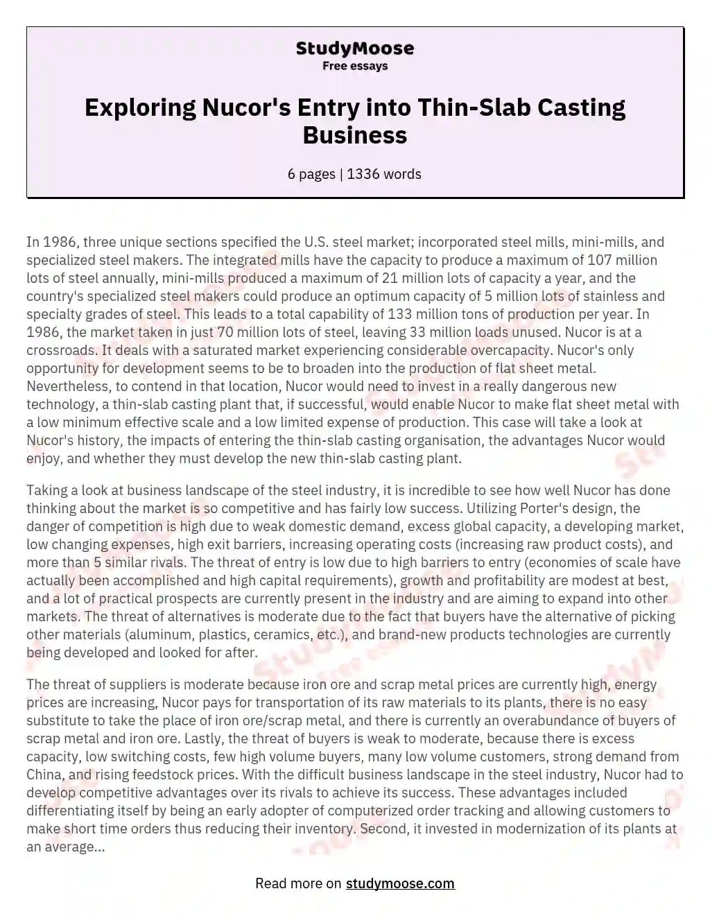Exploring Nucor's Entry into Thin-Slab Casting Business essay