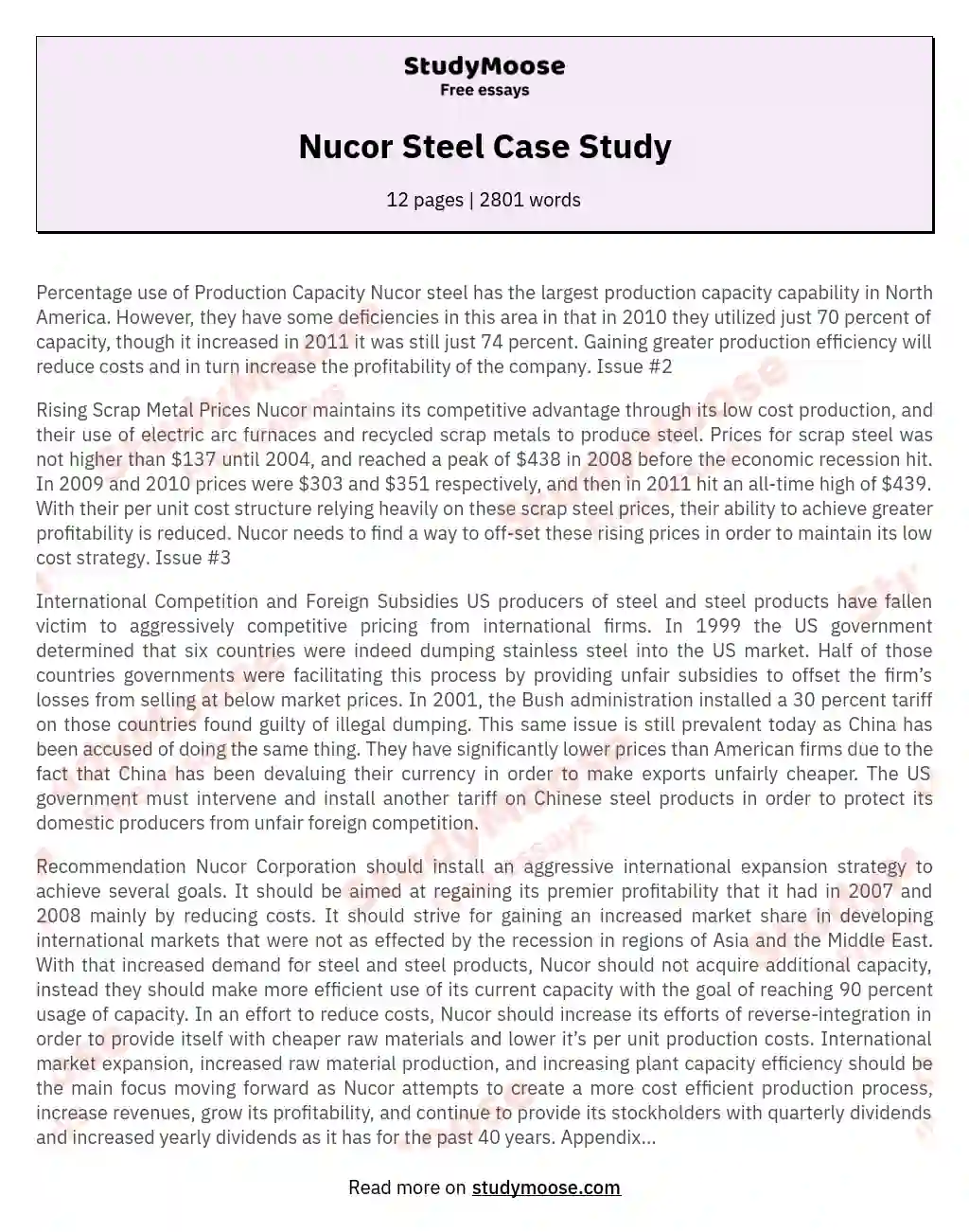 Nucor Steel Case Study essay