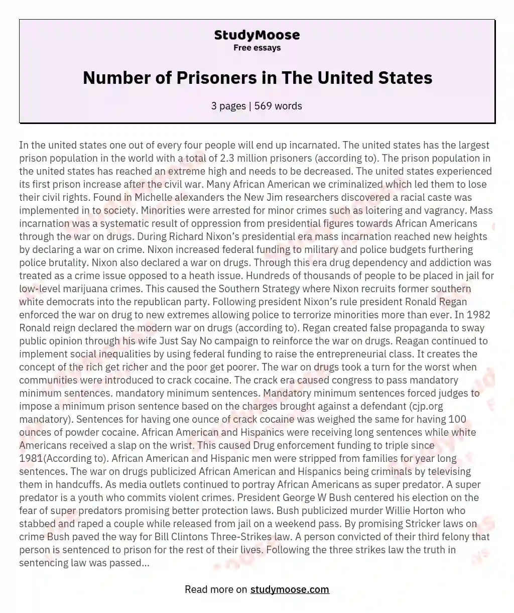 Number of Prisoners in The United States essay