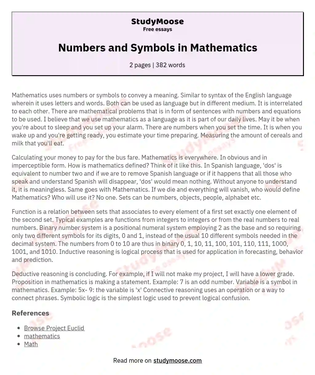 mathematical language and symbols essay
