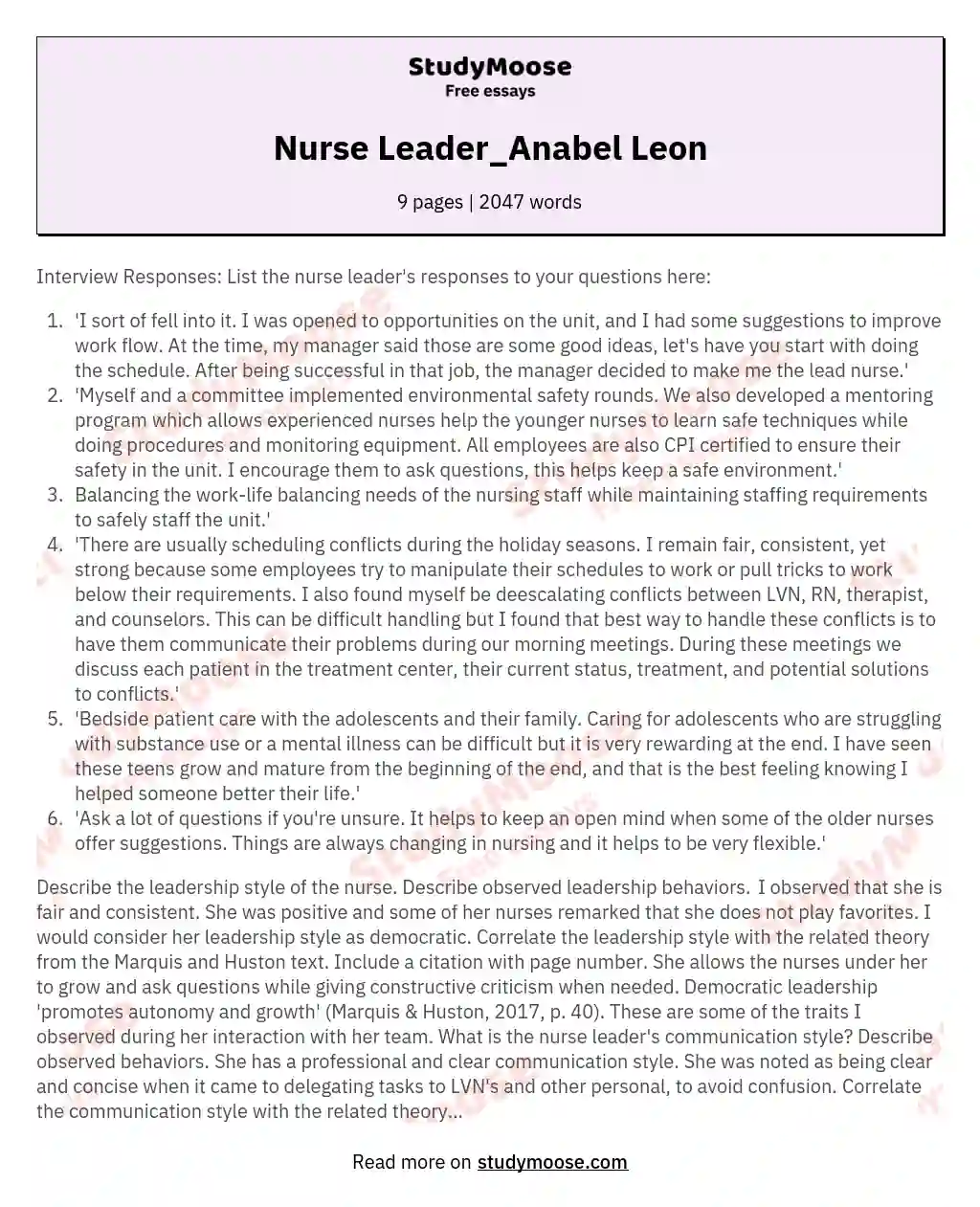 Nurse Leader_Anabel Leon essay