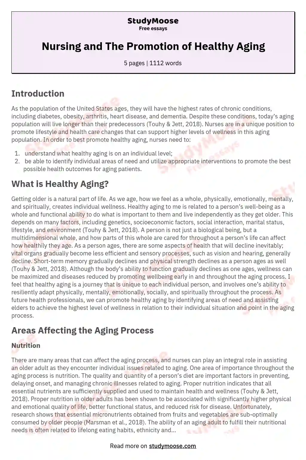 Nursing and The Promotion of Healthy Aging essay