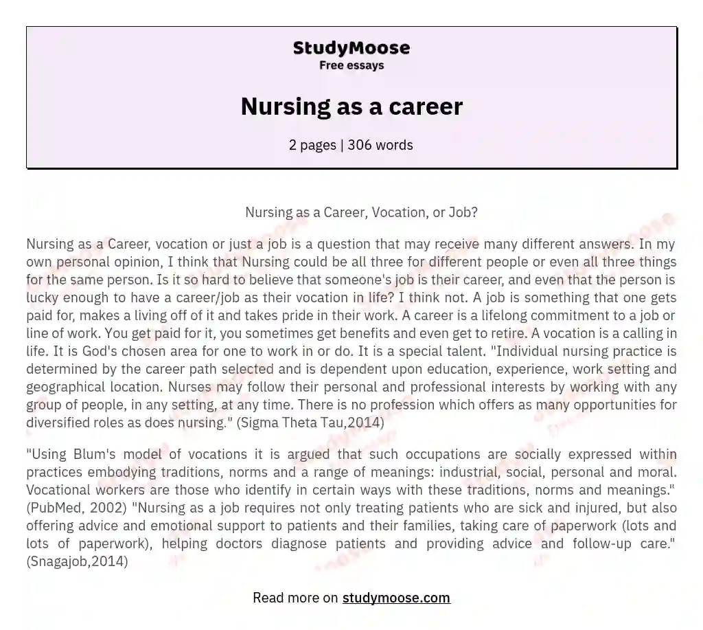 Nursing as a career essay