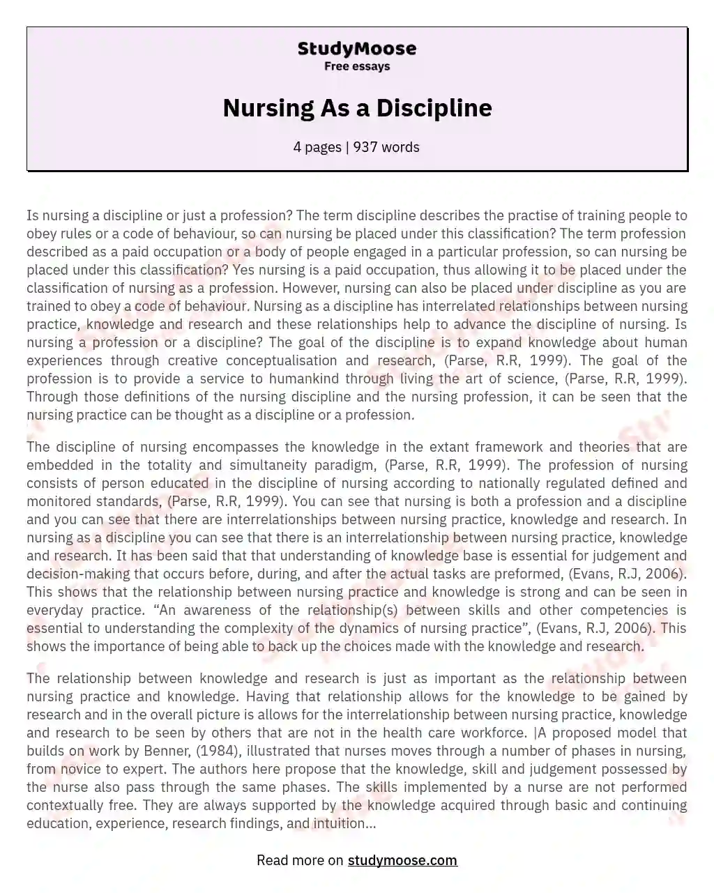 Nursing As a Discipline essay