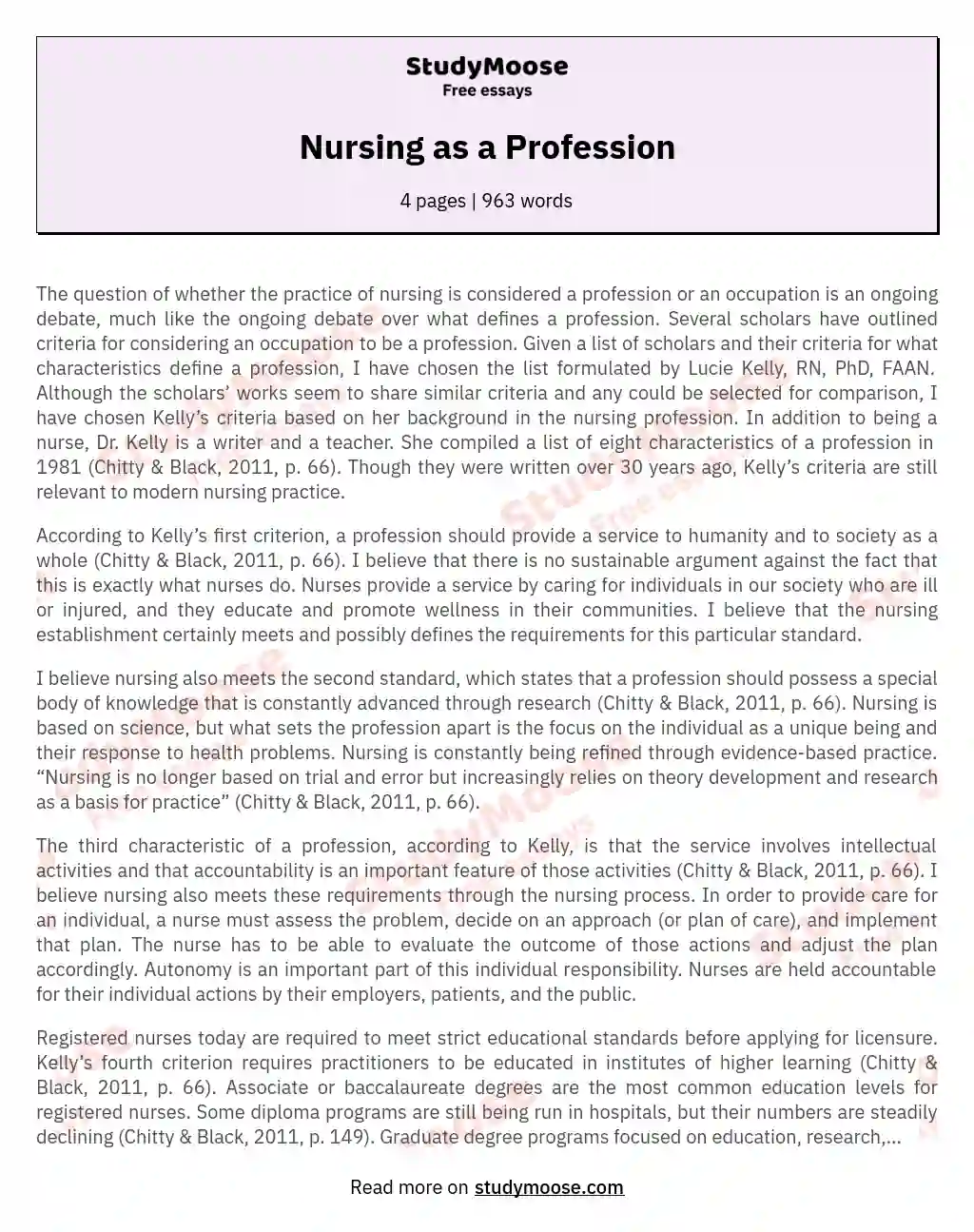Nursing as a Profession essay