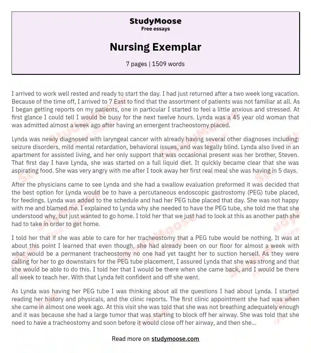 Nursing Exemplar essay