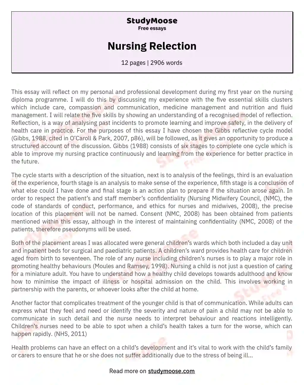 Nursing Relection essay