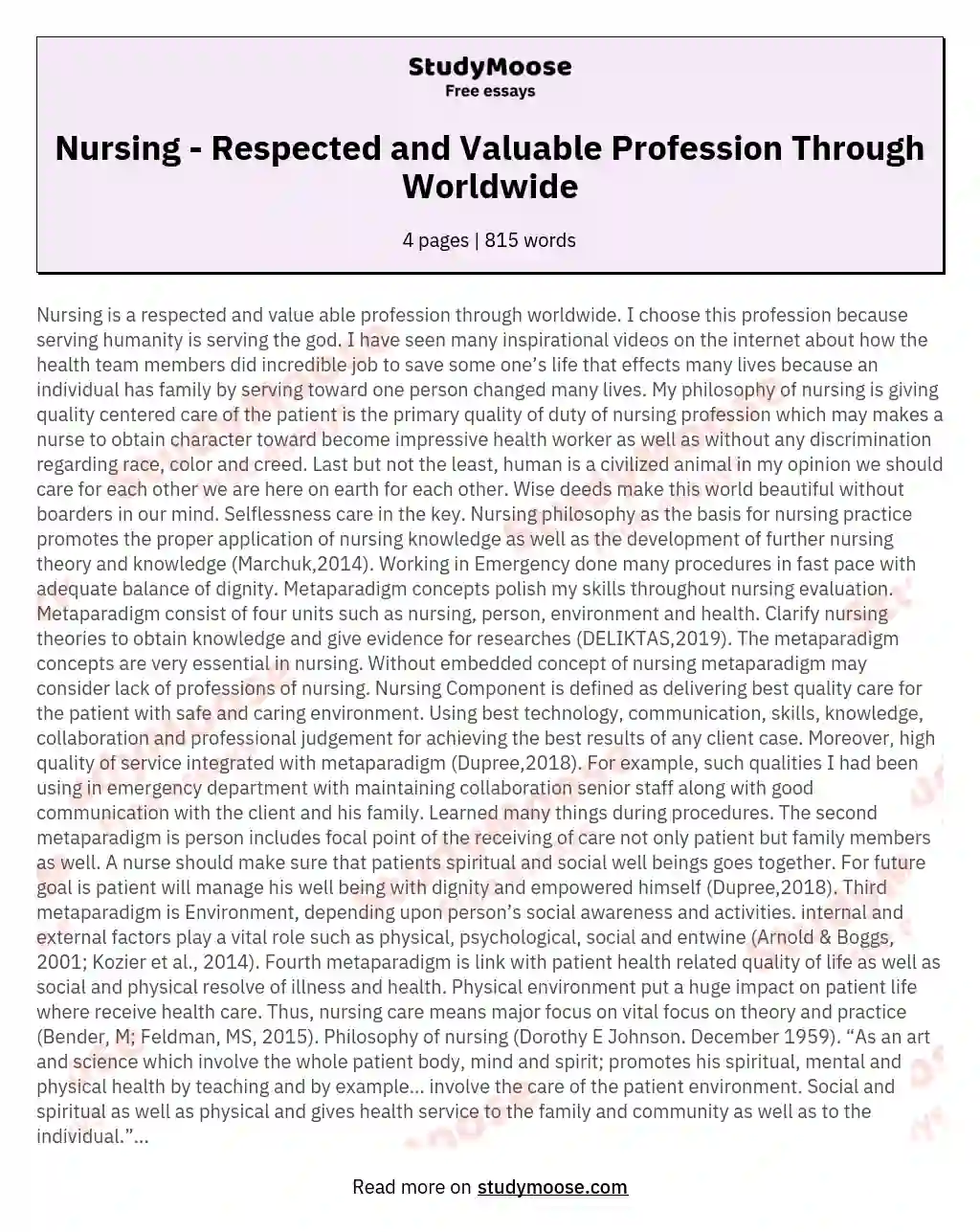 Nursing - Respected and Valuable Profession Through Worldwide