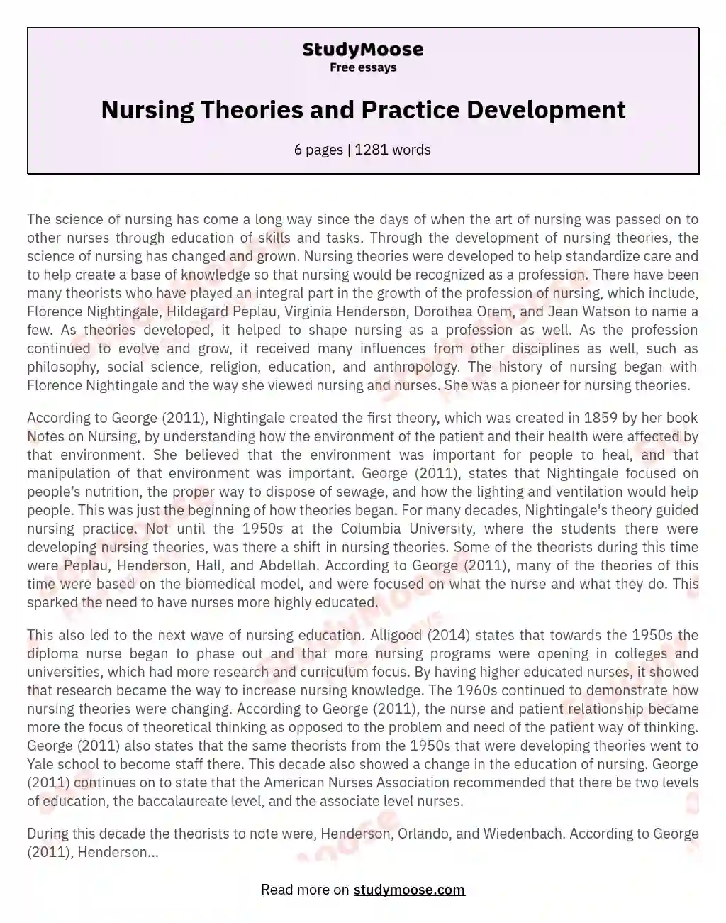 Nursing Theories and Practice Development