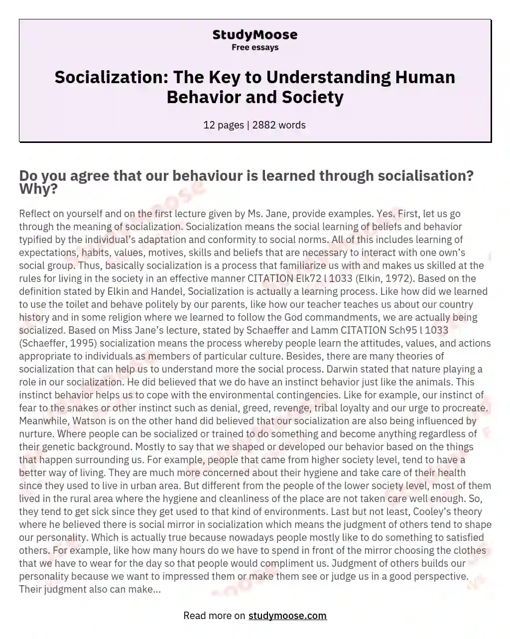 Socialization: The Key to Understanding Human Behavior and Society essay