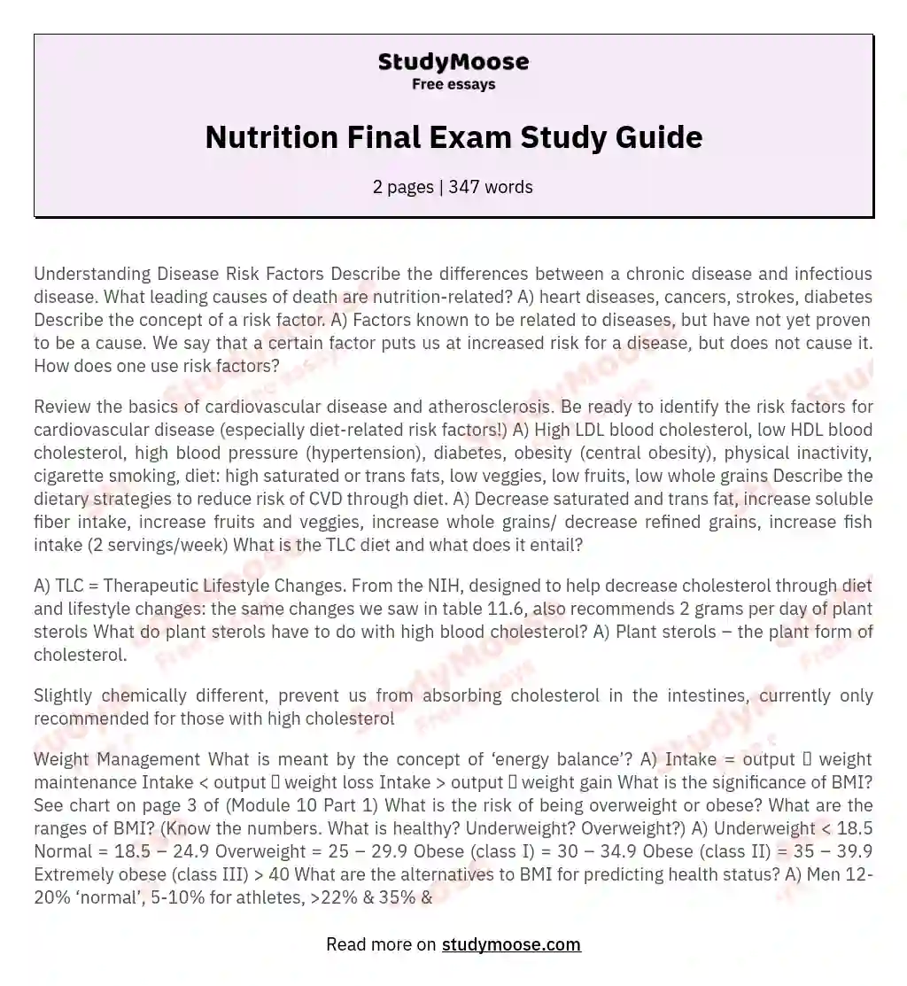 Nutrition Final Exam Study Guide