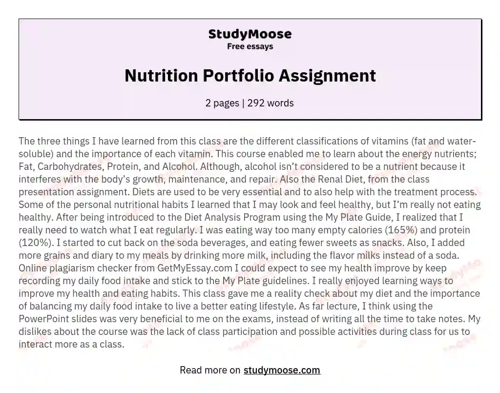 nutrition assignment for high school