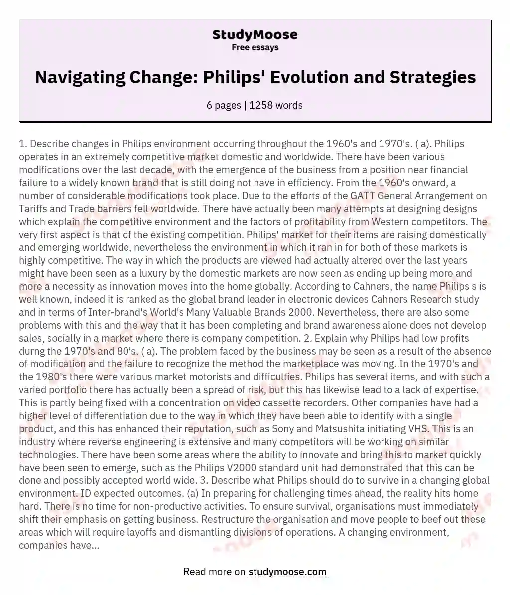 Navigating Change: Philips' Evolution and Strategies essay