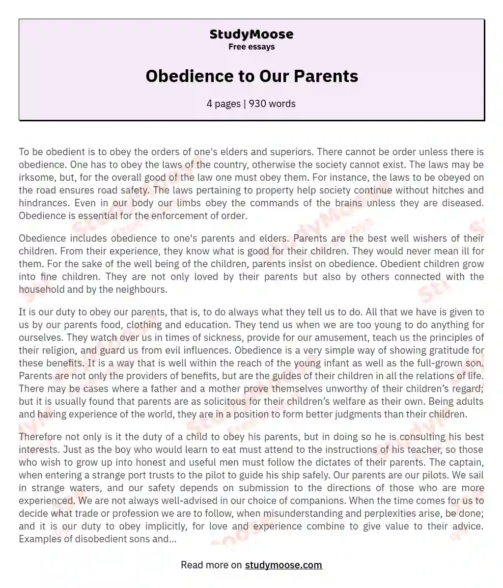 Obedience to Our Parents essay