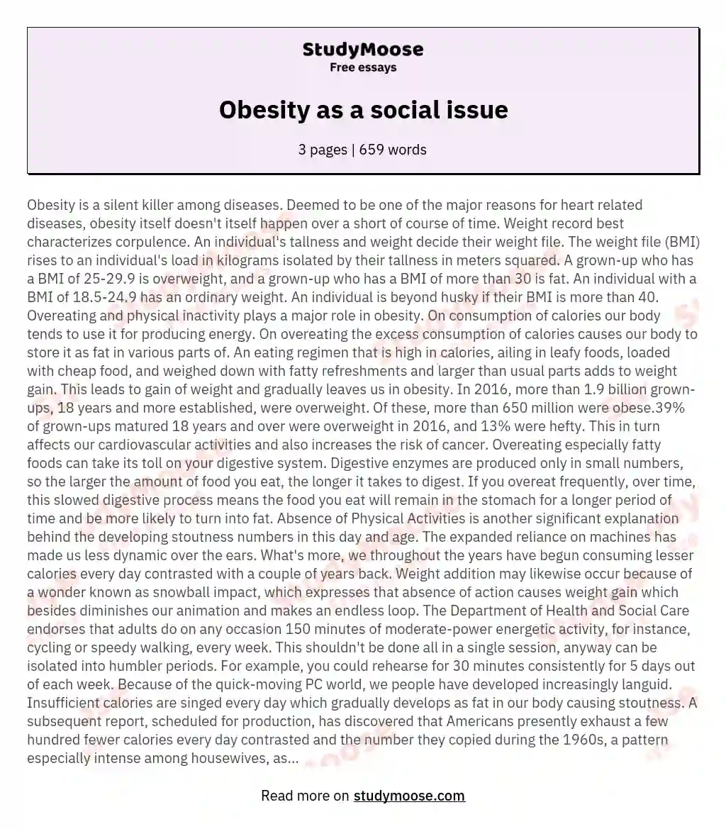 Obesity as a social issue essay